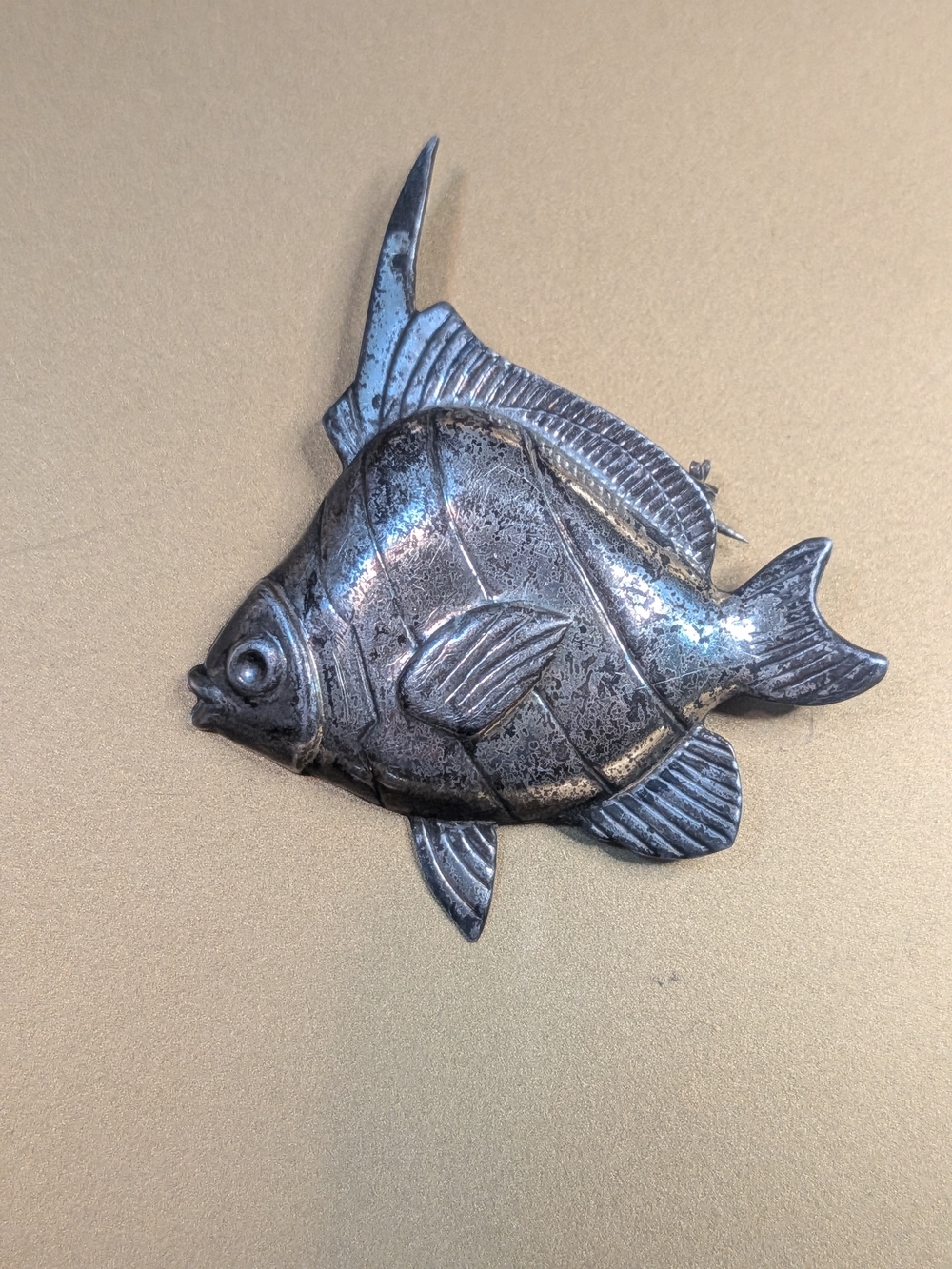 Vintage Sterling Silver Tropical Fish Brooch Pin